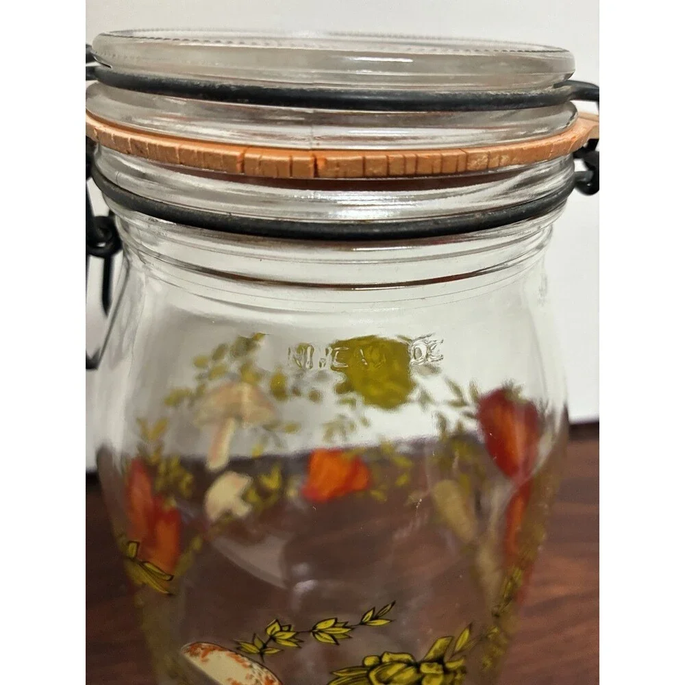 Vintage Glass Jar Canister Hinged Lid 2L Spice of Life Mushroom Vegetable France